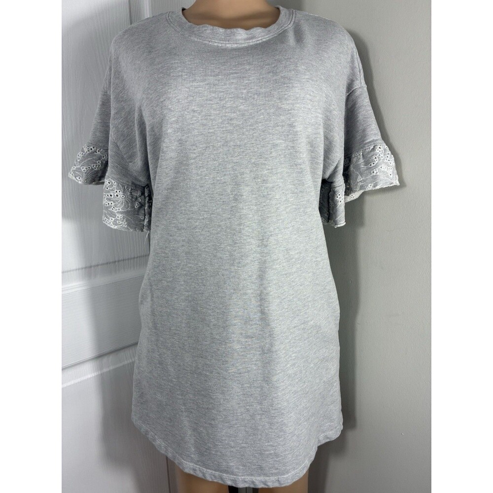 Solutions Women's Dress  Sz Small Ruffle Sleeve French Terry Pockets gray comfy